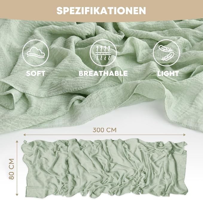Artoid Mode Boho Cheesecloth Gauze Sage Green Wedding Table Runner, 120 Inch - Image 5