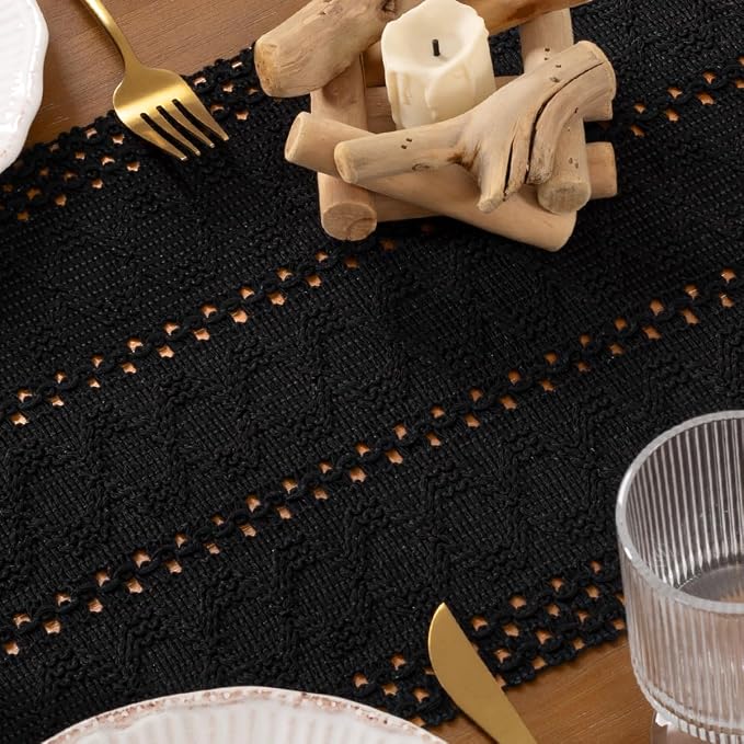 DeZerlor Boho Macrame Table Runner Spring Easter Farmhouse Woven Table Runner - Image 5