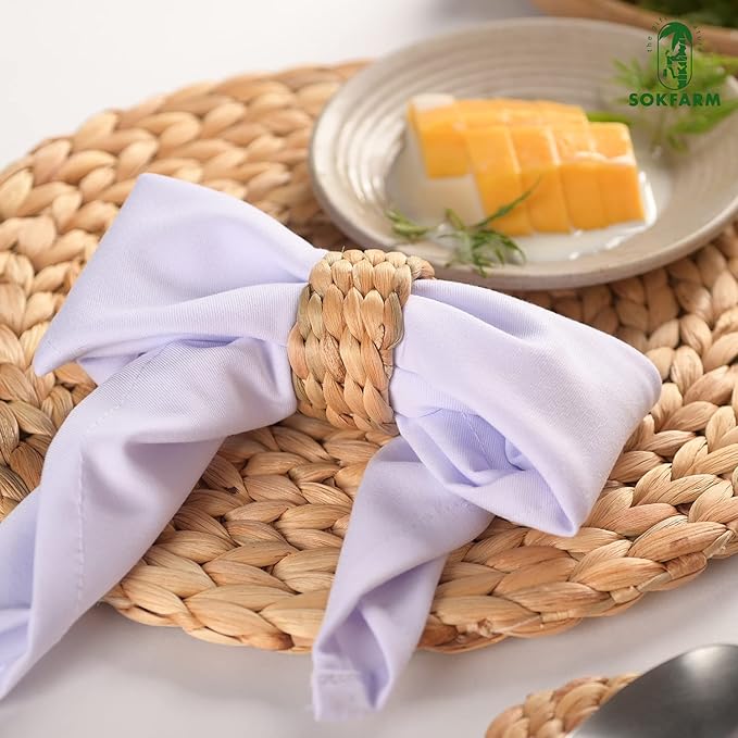 12 Pcs Round Woven Napkin Rings, Water Hyacinth Easter Napkin Rings Set of 12, Anillos para Servilletas De Tela, Boho Napkins Holder for Elegant Table Decoration, Christmas Table Decor, Wedding Decor