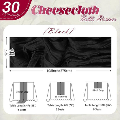 30 Pack Black Cheesecloth Table Runner 17 x 108 inch Cheese Cloth Table Runners - Image 2