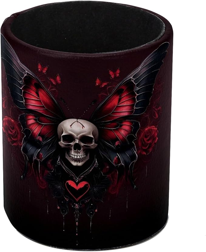 Leather Pen Holder for Desk, Skull Butterfly Pencil Cup Pen Organizer Makeup by Unknown