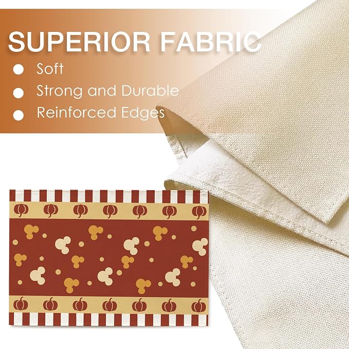 Seliem Red Fall Placemats Set of 4, Autumn Pumpkin Polka Dot Dining Table | - Image 3