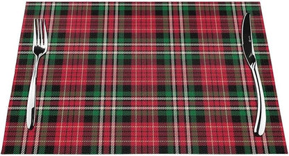 Christmas Place mats Set of 4, 12x18 Inches Red Green Plaid Decorative Placemats Rectangle Winter Table Mats for Party Home Kitchen Dining Table Decoration