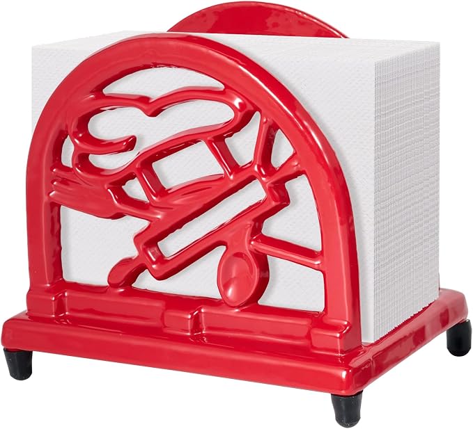 JOGREFUL Cast Iron Napkin Holder, Kitchen Organizer Chef Tool Pattern Red | by JOGREFUL