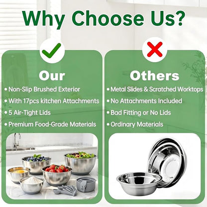 Deedro Mixing Bowls with Airtight Lids, Stainless Steel Mixing Bowls Set | - Image 4