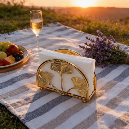 Elegant Iron Ginkgo Leaf Cocktail Napkin Holder Tabletop Decor Dispenser | - Image 4