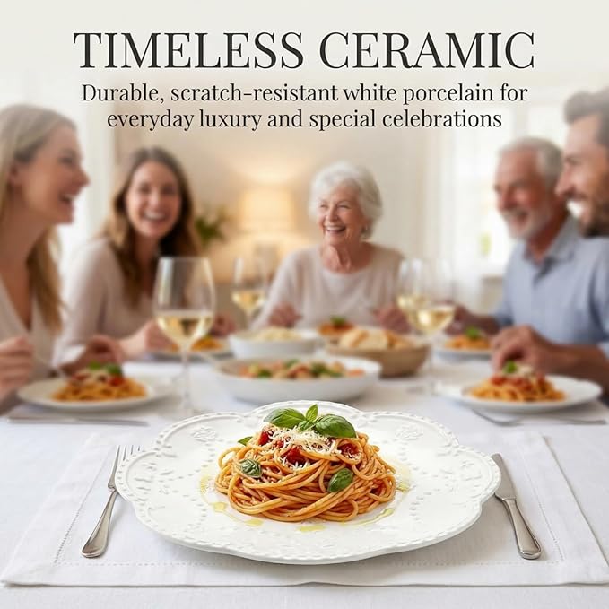 Tebery Set of 4 Ceramic Dinner Plate, 10.5 Inch Large Embossed Lace Salad - Image 5