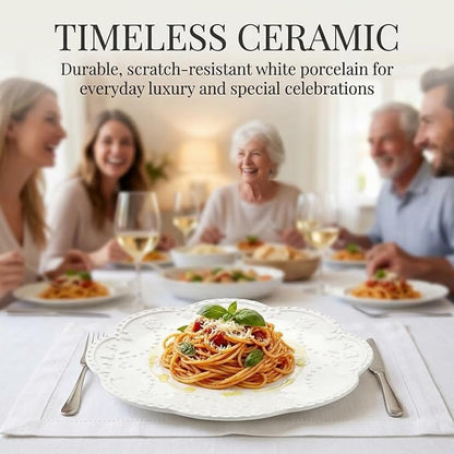 Tebery Set of 4 Ceramic Dinner Plate, 10.5 Inch Large Embossed Lace Salad - Image 5