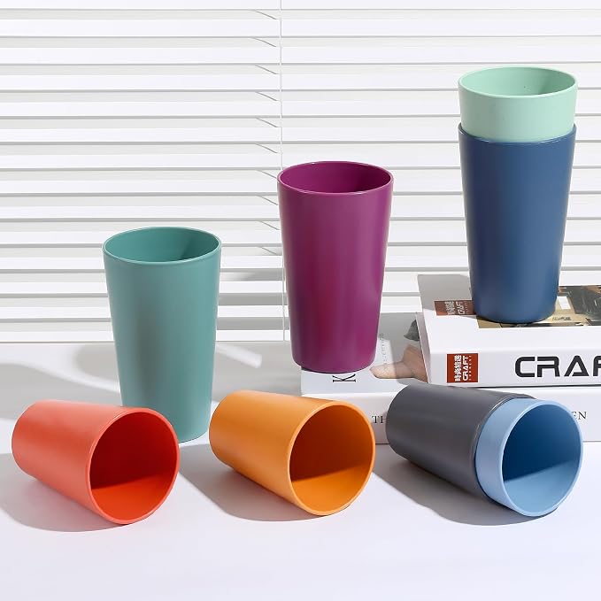 HEYCOME Set of 16 Wheat Straw Cups, Reusable Plastic Cups Sets, Water Glasses - Image 5