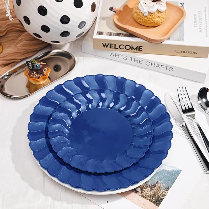 Lullaby 60PCS Navy Blue Scalloped Plastic Plate, Disposable Plate - Image 6