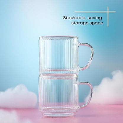 JoyJolt Haven Stackable Fluted Glass Mugs Set of 2, 5.5oz Ribbed Double Wall - Image 6