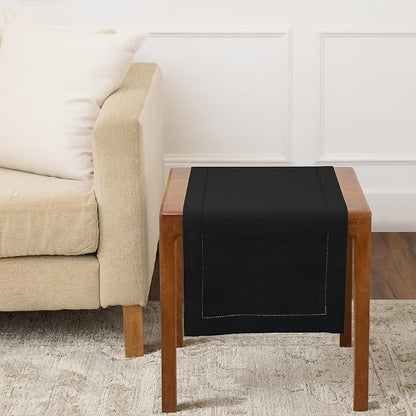 Solino Home 100% Pure Linen Dining Table Runner Black Hemstitch, 14 x 36 in | by SolinoHome