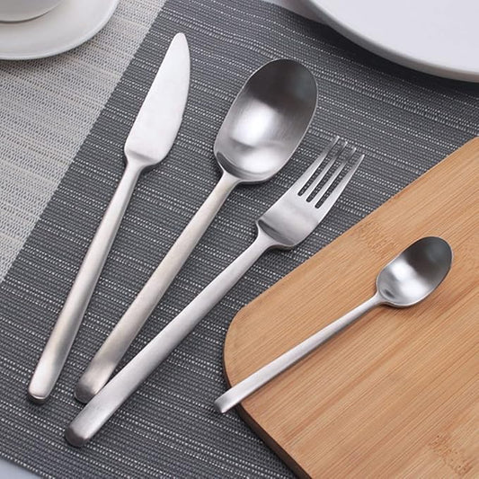 Matte Silverware Set for 14 Stainless Steel Flatware Set Light Luxury Vintage Style 56 Piece Cutlery Tableware Utensils Set Include Knives Forks and Spoons for Home Kitchen Restaurant Christmas