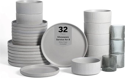 Stone Lain Haven Stoneware 32-Piece Dinnerware Set, Plates and Bowls Sets by Unknown