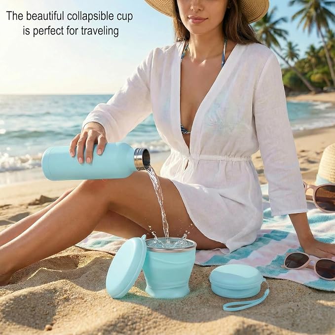 Collapsible Travel Cup with Lid - 6oz Mini Silicone Folding Cup with Stainless - Image 9