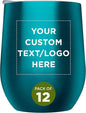 Custom Stemless Wine Glass Tumblers with Lids by Largo 11 oz. Set of 12, Personalized Bulk Pack - Perfect for Wine, Cocktails, Other Hot & Cold Beverages - Teal