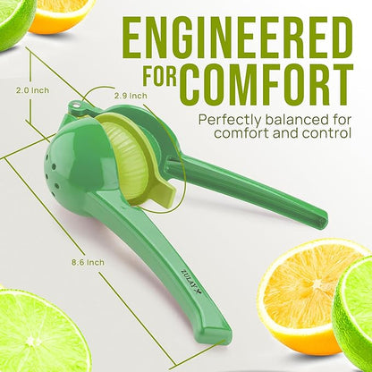 Zulay Kitchen Metal 2-in-1 Lemon Squeezer - Sturdy Max Extraction Hand Juicer Lemon Squeezer Gets Every Last Drop - Easy to Clean Manual Citrus Juicer - Easy-Use Lemon Juicer Squeezer - Green/Lime