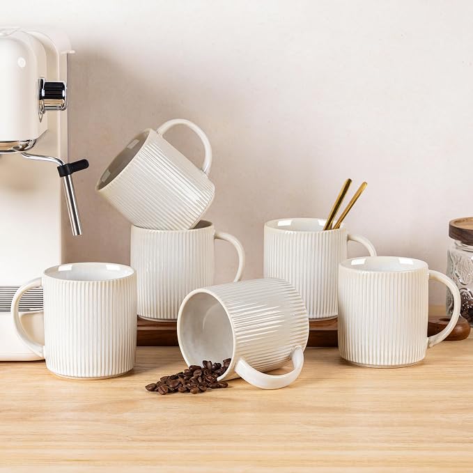 theterra Ceramic Coffee Mugs Set of 6, 14.2 oz Coffee Cups by TheTerra