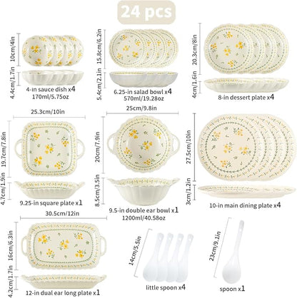 Ceramic Dinnerware Set, Floral Plates and Bowls Sets, Microwave & Dishwasher - Image 3