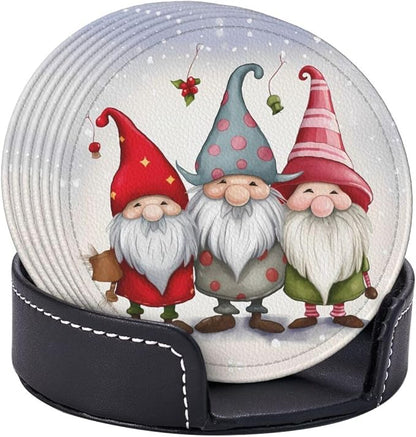 Christmas Three Gnomes Leather Coasters Set of 6 - Image 9