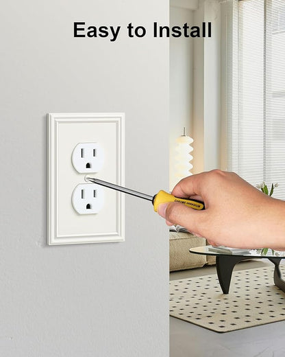 4-Pack Duplex Outlet Cover, Durable Solid Zinc Alloy Decorative Switch Plates and Outlet Covers, Light Almond Wall Plates for Electrical Outlets, 1 Gang Receptacle Cover, Corrosion Resistant