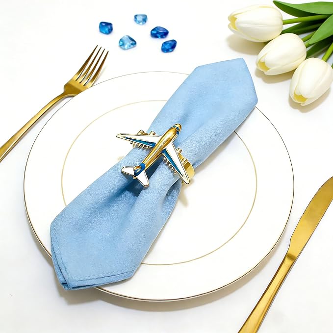 Airplane Napkin Rings set of 12 Blue White Plane Napkin Holder - Image 4