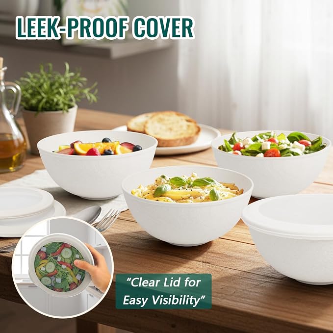 40 OZ Salad Bowl with Lid, Unbreakable Wheat Straw Bowls Sets, Cereal Bowls - Image 5