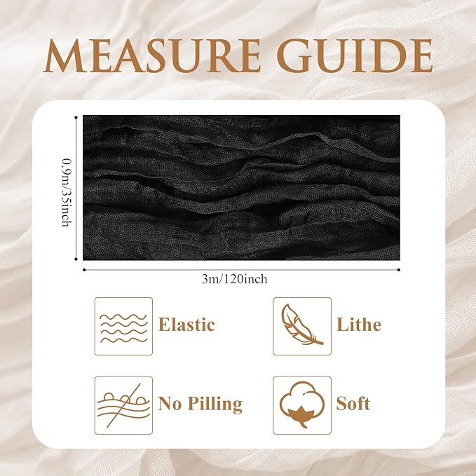 Cheesecloth Table Runner 10FT 6Pcs Black Boho Gauze Sheer Runners | Cheese - Image 2