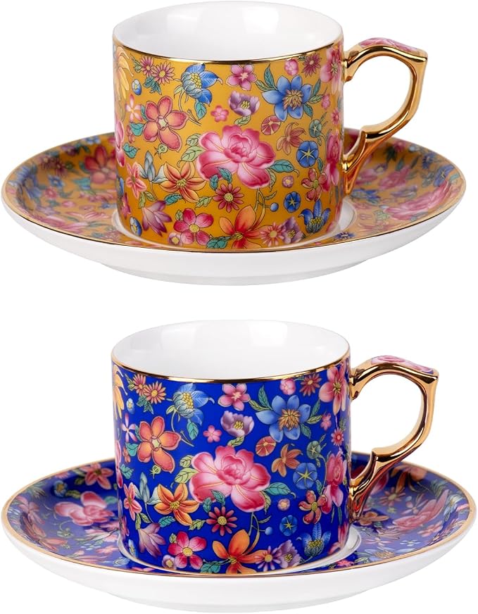 KAMMAK Tea Cup and Saucer, Ceramic Coffee Cups, 6 oz, Afternoon Tea and by KAMMAK