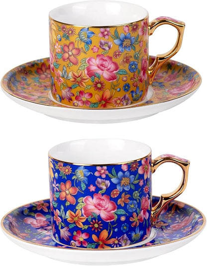 KAMMAK Tea Cup and Saucer, Ceramic Coffee Cups, 6 oz, Afternoon Tea and by KAMMAK