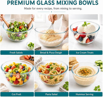 Luvan Glass Mixing Bowls with Lids Set-Large Glass Mixing Bowls, Food Prep - Image 6