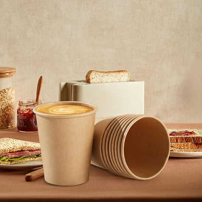 SIUQ 400 Pack 8 oz Kraft Paper Cups, Unbleached Disposable Coffee Cups | Brown - Image 6