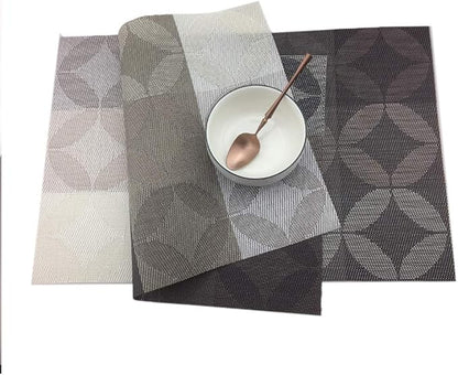 Gugrida Set of 6 Heat-Resistant, Stain Resistant, Anti-Skid, Washable Non-Slip PVC Woven Vinyl Kitchen Table Mats - 30x45 cm (Black)