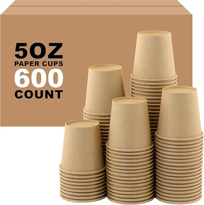 5 oz 600 Pack Disposable Coffee Cups, Bulk Brown Disposable Paper Cups, Coffee Cups for Hot Tea, Chocolate and Cold Drinks