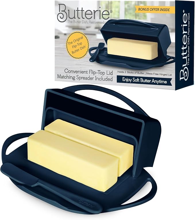 Flip Top Butter Dish with Attached Lid & Matching Knife by Butterie