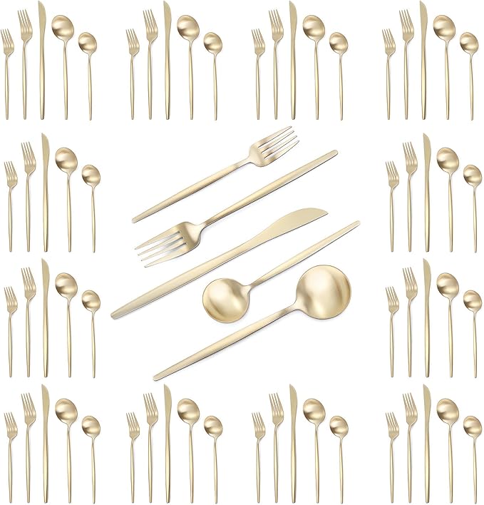 VANVRO Champagne Gold Silverware Set, 60-Piece Stainless Steel Flatware set by VANVRO