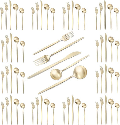 VANVRO Champagne Gold Silverware Set, 60-Piece Stainless Steel Flatware set by VANVRO