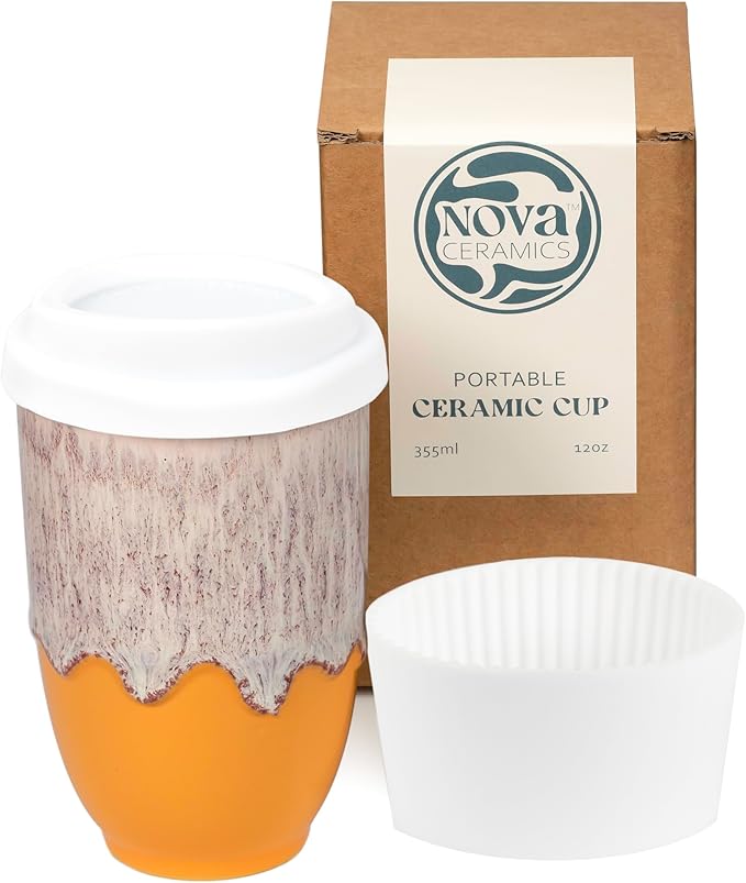 NOVA CERAMICS Grapefruit 12oz Travel Mug by NovaCeramics