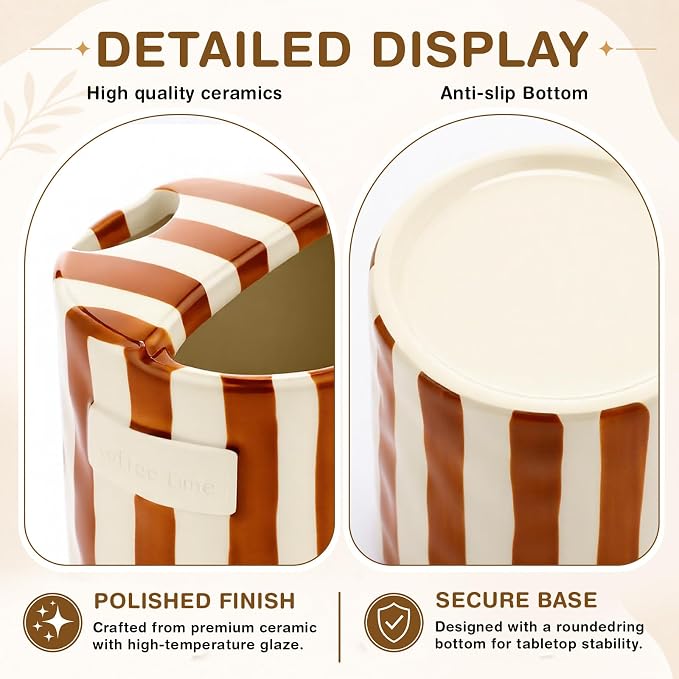 10oz Ceramic Coffee Mug Set of 3 Retro Striped Coffee Cups - Image 4