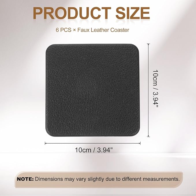 uxcell 6 Pcs Faux Leather Coasters, 3.9 x 3.9 Square Coasters - Image 2