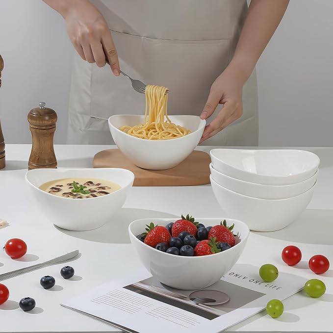 Samsle 19 Ounces Ceramic Serving Bowls, Sturdy Porcelain White Oval Salad Bowls - Image 5
