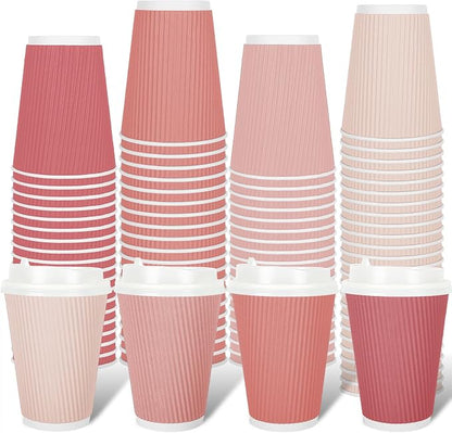 Whaline 100 Pcs Valentine's Day Pink Disposable Coffee Cups by Whaline