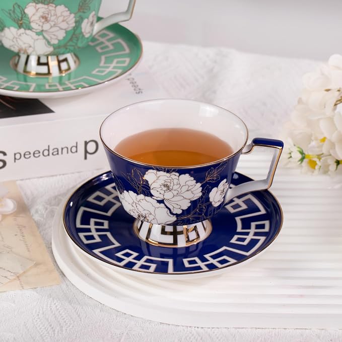 KAMMAK Ceramic Coffee Cups Saucers Set of 2, Porcelain Espresso Cups - Image 7