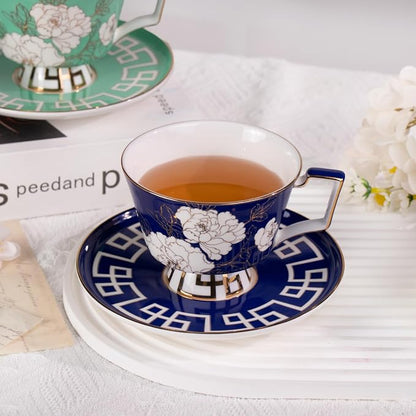 KAMMAK Ceramic Coffee Cups Saucers Set of 2, Porcelain Espresso Cups - Image 7