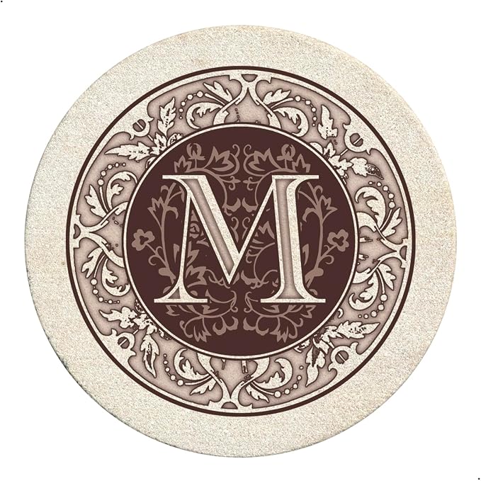 Thirstystone Monogram Round Natural Sandstone Coaster 4 Pack | 4" Diameter by Thirstystone