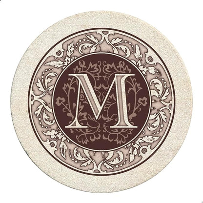 Thirstystone Monogram Round Natural Sandstone Coaster 4 Pack | 4" Diameter by Thirstystone