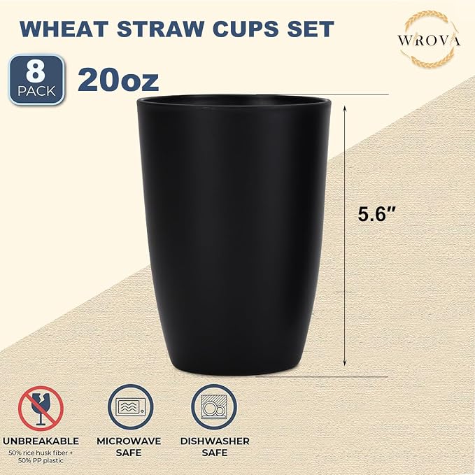 Wrova Wheat Straw Cups Set of 8 Good Alternative to Plastic Cups 20 oz - Image 2