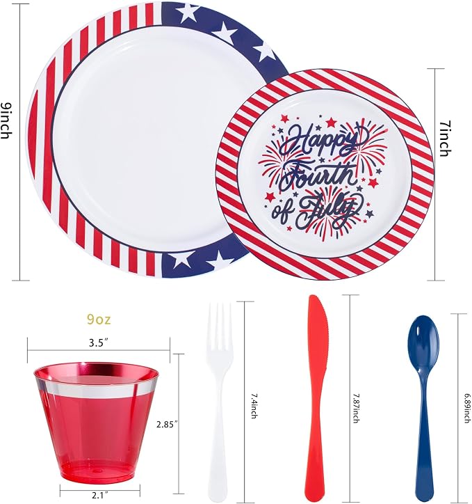 LIYH 180 Pcs 4th of July Plastic Plates Red White Blue, Plastic Silverware - Image 2