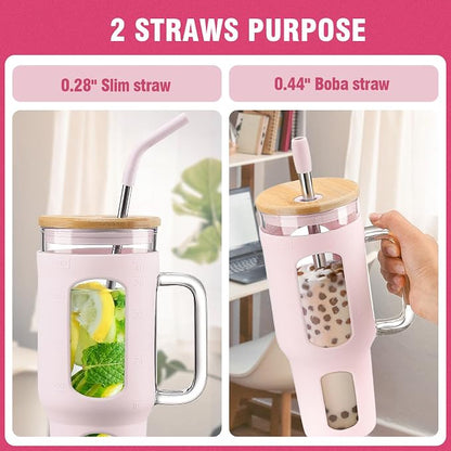 WINSA Glass Tumbler with Lid and Straw, 46 oz, Cotton Pink | Iced Coffee Cup - Image 2