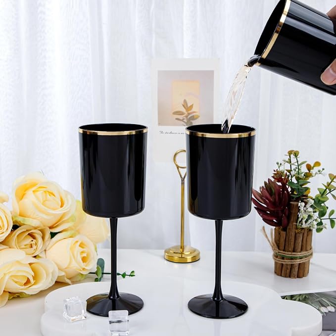 Ciaell 12 Pack Black and Gold Plastic Wine Glasses - Image 5